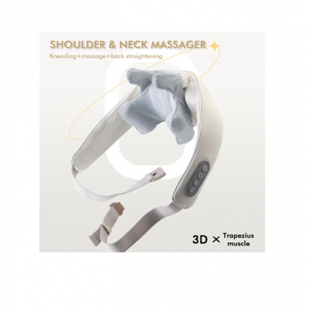 Aparat de Masaj Cervical cu Acumulator, Incalizre, 4 Moduri de Rotatie, pentru Umar, Spate, Incalzire, Masaj Muscular Relaxare, Framantare 5D [3]