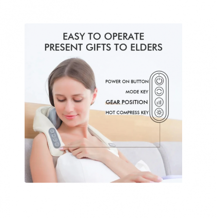 Aparat de Masaj Cervical cu Acumulator, Incalizre, 4 Moduri de Rotatie, pentru Umar, Spate, Incalzire, Masaj Muscular Relaxare, Framantare 5D [2]