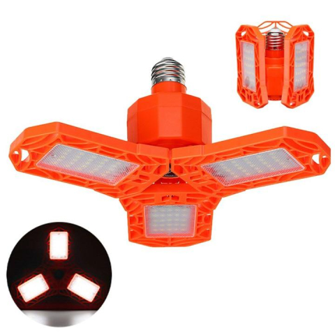 Becuri Led Economice - Bec LED Garage Light 4000 lm, lumina rece, 72 LED, 3 clape flexibile, clesti incarcare, carcasa portocalie