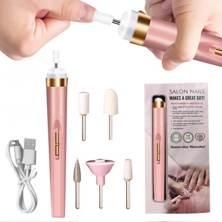 Manichiura - Pedichiura - Freza, Pila Unghii Electrica, Incarcare USB, Roz