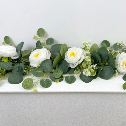 Ghirlanda Flori Artificiale Alb-Galben 175 cm, Decor Plastic pentru Interior și Exterior [2]