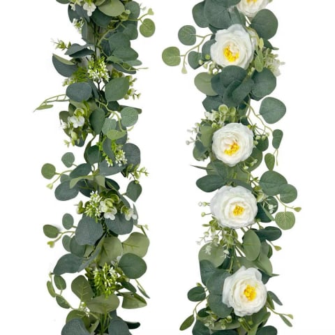 Plante Artificiale - Ghirlanda Flori Artificiale Alb-Galben 175 cm, Decor Plastic pentru Interior și Exterior