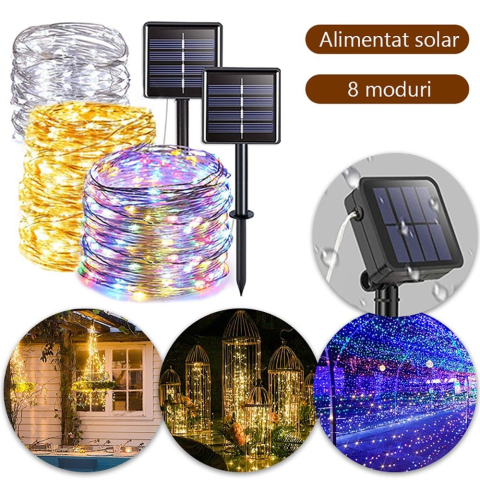 Gradina - Instalatie cu incarcare solara, alb cald, 500 LED, pentru exterior