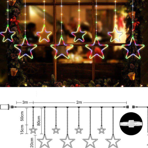 Instalatie de Craciun, ploaie luminoasa cu 12 stele, interconectabil, decor festiv interior/exterior, multicolor [1]
