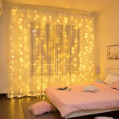 Instalatie de Craciun, tip perdea cu carlige 3x3m, 300 LED-uri Alb Cald, 8 moduri, rezistenta la apa, telecomanda inclusa, USB [1]