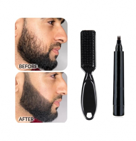 Kit Perie Fade si Creion, Contur pentru Barba si Mustata,Umplere Goluri, Black [1]