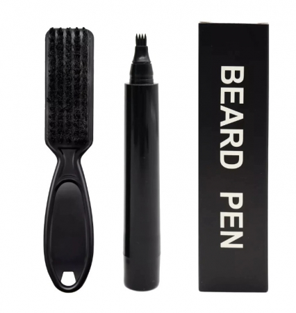 Ingrijire Personala - Kit Perie Fade si Creion, Contur pentru Barba si Mustata,Umplere Goluri, Black