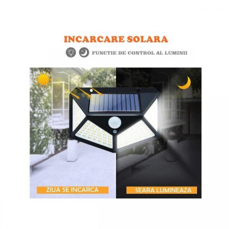 Lampa Solara cu Senzor De Miscare 100 x LED Reflection Vision, 600LM , 120 Grade, Baterie 1800 mAh, Waterproof [1]