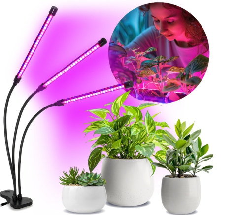 Gradina - Lampa UV Full Spectrum pentru Cresterea Plantelor– 30W, 3 Brate Flexibile, Temporizator, 9 Trepte de Intensitate
