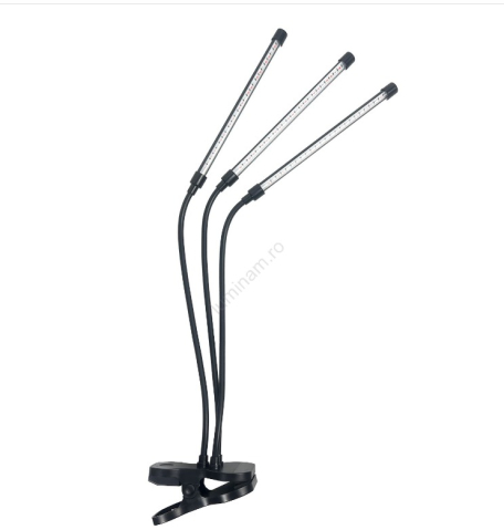 Lampa UV Full Spectrum pentru Cresterea Plantelor– 30W, 3 Brate Flexibile, Temporizator, 9 Trepte de Intensitate [1]
