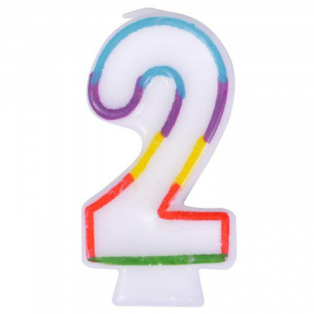Articole Bucatarie - Lumanare Aniversara pentru Tort, Cifra 2, Lungime 7 cm, Parafina, Multicolor