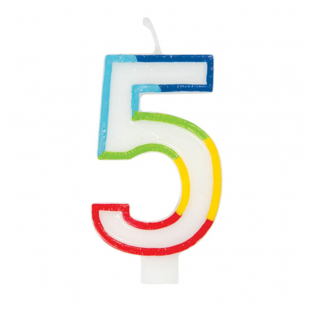 Articole Bucatarie - Lumanare Aniversara pentru Tort, Cifra 5, Lungime 7 cm, Parafina, Multicolor
