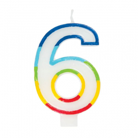 Articole Bucatarie - Lumanare Aniversara pentru Tort, Cifra 6, Lungime 7 cm, Parafina, Multicolor