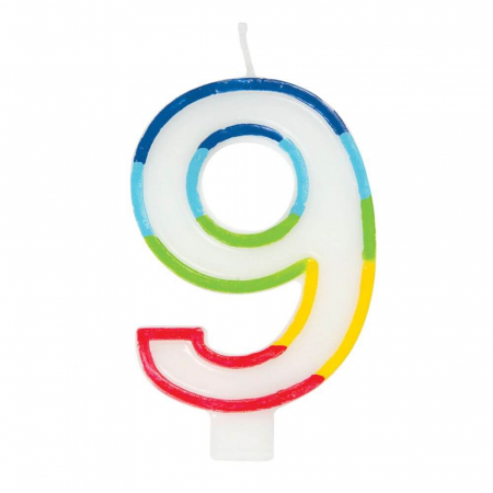 Articole Bucatarie - Lumanare Aniversara pentru Tort, Cifra 9, Lungime 7 cm, Parafina, Multicolor
