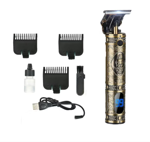 Mașină Profesională de Tuns Barbă și Contur Geemy – Lamă Titan, Afișaj Electronic, Încărcare USB, Auriu [1]