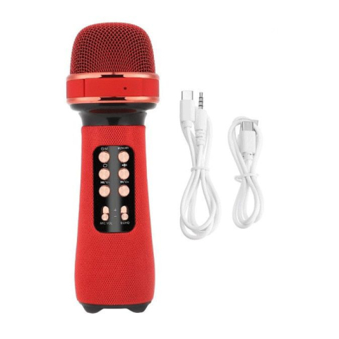 Dormitor/Living - Microfon Fara Fir Karaoke Wireless, Stereo, 4 Efecte Voce, Cu Acumulator, Boxa Integrata, Radio FM, Multifunctional, TF card, USB, Inregistrare muzica, Rosu