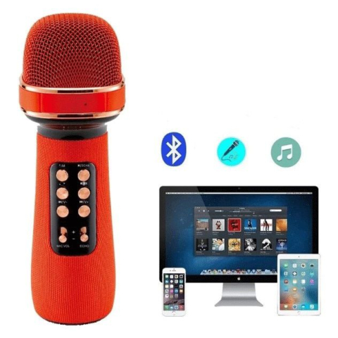 Microfon Fara Fir Karaoke Wireless, Stereo, 4 Efecte Voce, Cu Acumulator, Boxa Integrata, Radio FM, Multifunctional, TF card, USB, Inregistrare muzica, Rosu [2]