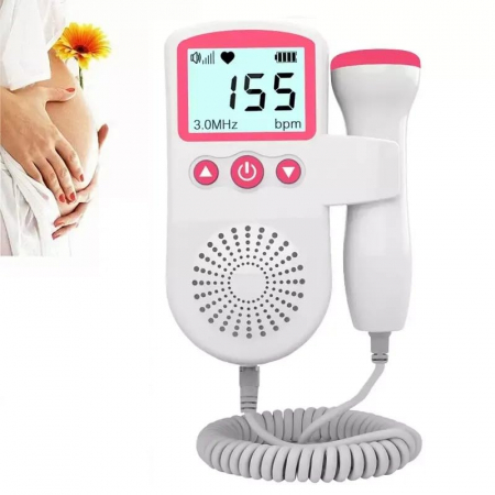 Copii & Bebe - Monitor fetal Doppler pentru gravide, Detectare puls, USB, Alb/Roz