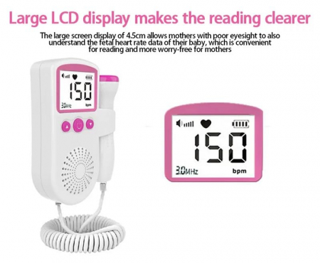 Monitor fetal Doppler pentru gravide, Detectare puls, USB, Alb/Roz [5]