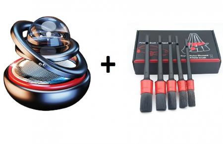 Accesorii Auto - Odorizant Auto cu Încărcare Solară PLANETA + Set 5 Perii Auto