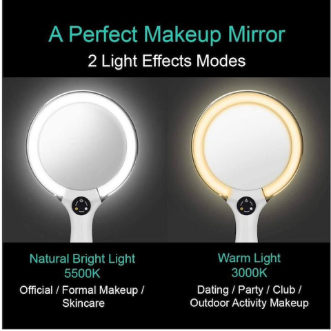 Oglindă Cosmetică cu LED, 2 Tipuri de Lumină, Încărcare Wireless, Alb, Cutie din Catifea [2]