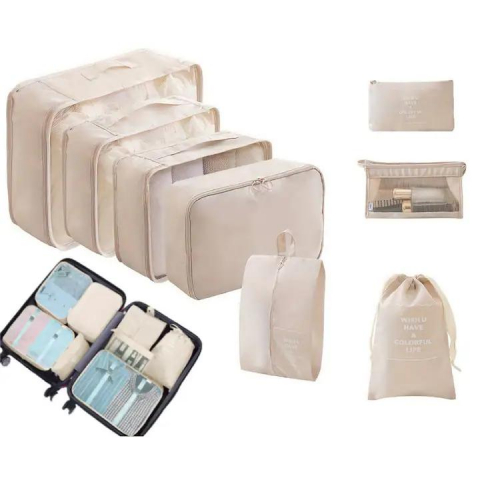 Casa & Gradina - Organizatoare pentru valiza, set 8 huse durabile, impermeabile, cu finisaje calitative, poliester, bej, travel bag