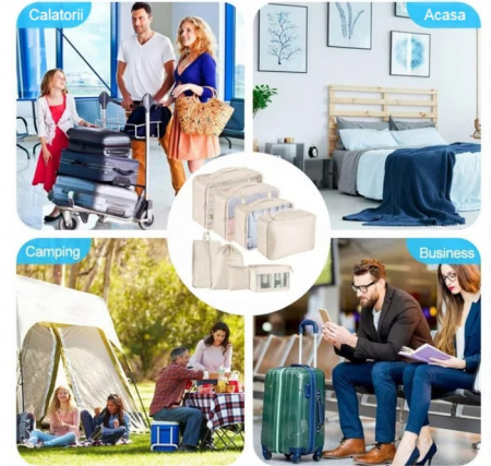Organizatoare pentru valiza , set 8 huse durabile, impermiabile, cu finisaje calitative, Poliester, Bej [5]