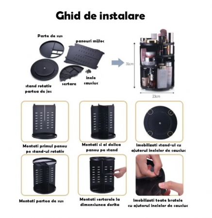 Organizator de Produse Cosmetice, Machiaj , Rotativ 360 de Grade, Negru [2]