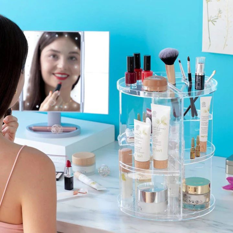 Organizator pentru produse cosmetice, ideal pentru depozitarea articolelor de make-up, sistem rotativ 360 °, 7 niveluri reglabile, transparent, practic, functional si robust, 23 x 30 cm [4]