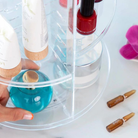 Organizator pentru produse cosmetice, ideal pentru depozitarea articolelor de make-up, sistem rotativ 360 °, 7 niveluri reglabile, transparent, practic, functional si robust, 23 x 30 cm [2]