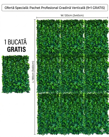 Plante Artificiale - Panou Grădină Verticală Artificială Decor 40x60 cm – Gard Viu Verde – Ofertă 9+1 Gratis