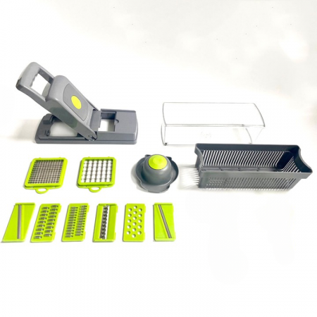 Razatoare Multifunctionala pentru Fructe si Legume , cu 10 Accesorii, Lame din Inox, Negru cu Verde [1]