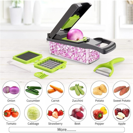 Razatoare Multifunctionala pentru Fructe si Legume , cu 10 Accesorii, Lame din Inox, Negru cu Verde [2]