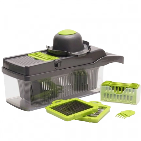 Razatoare Multifunctionala pentru Fructe si Legume , cu 10 Accesorii, Lame din Inox, Negru cu Verde [4]