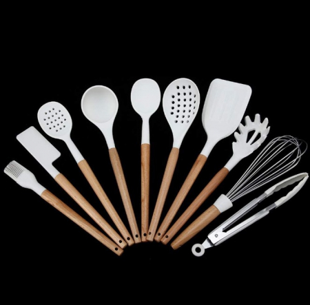 Set 10 Ustensile pentru Bucatarie + Bol Depozitare Premium, din Silicon Antiaderent, 11 Piese, Compatibil cu Masina de Sapalat Vase, Albe [4]