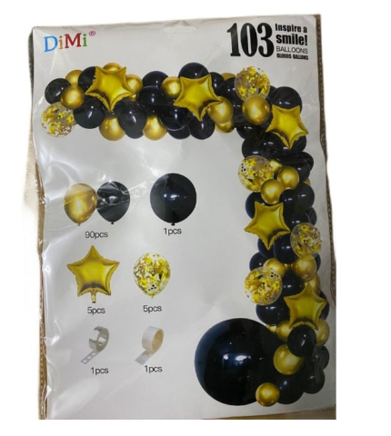 Gradina - Set 103 Baloane Negru și Auriu – Diferite Dimensiuni, Ideal pentru Petreceri și Evenimente