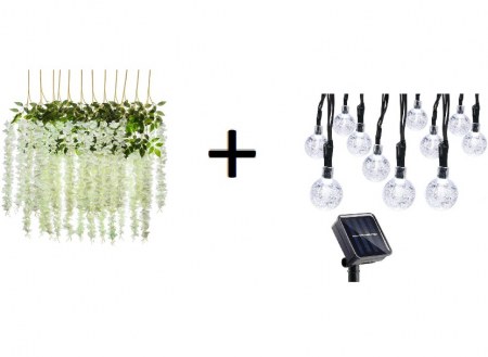 Plante Artificiale - Set 12 Ghirlande Albe + Instalatie 10 Led