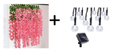 Plante Artificiale - Set 12 Ghirlande Roz + Instalatie 10 Led