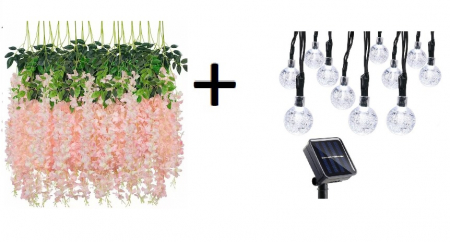 Plante Artificiale - Set 12 Ghirlande Roz Somon + Instalatie 10 Led