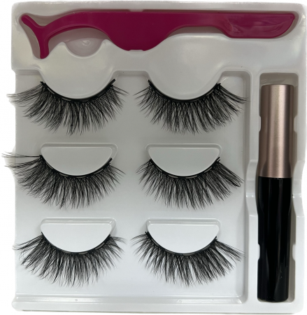 Make-up - Set 3 Perechi de Gene False 3D-141, Magnetice, cu Aplicator si Tus / Eyeliner Magnetic, Reutilizabile
