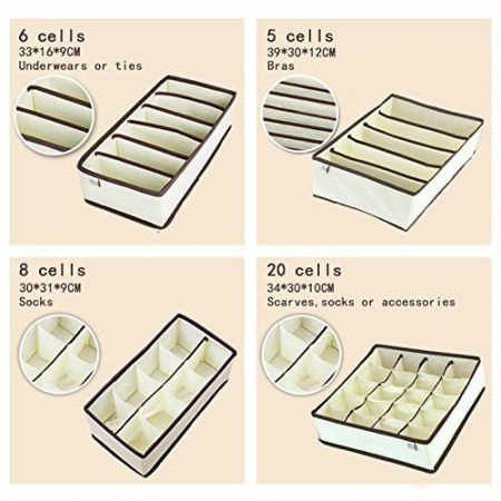 Set 4 Organizator pentru Lenjerie de Corp ,Cutii Depozitare Sosete, 4 Piese, Bej [3]