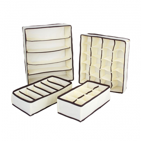 Set 4 Organizator pentru Lenjerie de Corp ,Cutii Depozitare Sosete, 4 Piese, Bej [1]