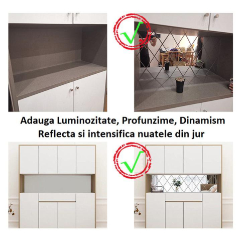 Set 58 Oglinzi Acrilice Autoadezive Luxer , Model Romb, 100x100 cm, 1m², Decor Modern pentru Pereți [5]