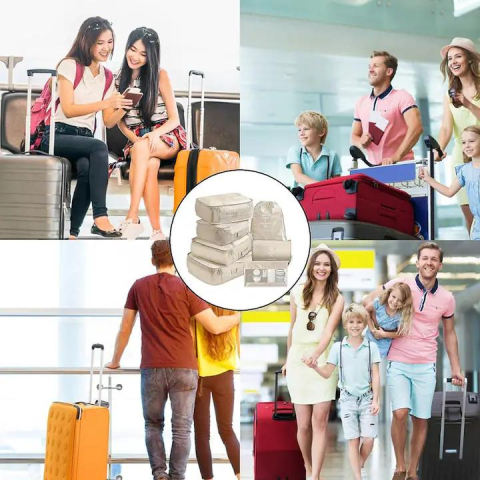 Set 7 organizatoare de bagaje de calatorie, design modern, panza oxford, travel bags, bej [3]