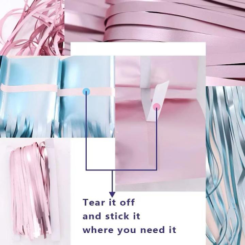 Set decorativ pentru petreceri gender reveal, 2 perdele metalizate albastru/roz, 2 baloane boy & girl [1]