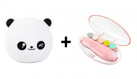 Copii & Bebe - Set Lampa Panda + Pila Electrică pentru Unghii Bebeluși, Roz