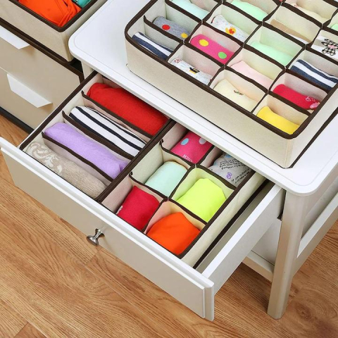 Set Organizator Lenjerie și Șosete – 4 Cutii Depozitare, Placă PP, Culoare Bej, Compartimentare Practică [5]