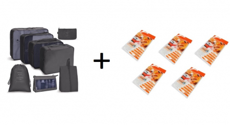 Pachete Avantajoase - Set Organizator pentru Bagaje Negru + 5 Saci Vidat 40x60