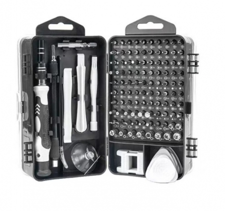 Accesorii Auto - Set surubelnite de precizie pentru reparatii electronice, 115 buc, 16×4.5×9 cm, Argintiu/Negru
