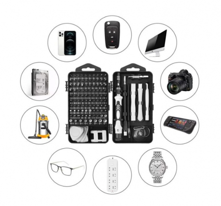 Set surubelnite de precizie pentru reparatii electronice, 115 buc, 16×4.5×9 cm, Argintiu/Negru [1]